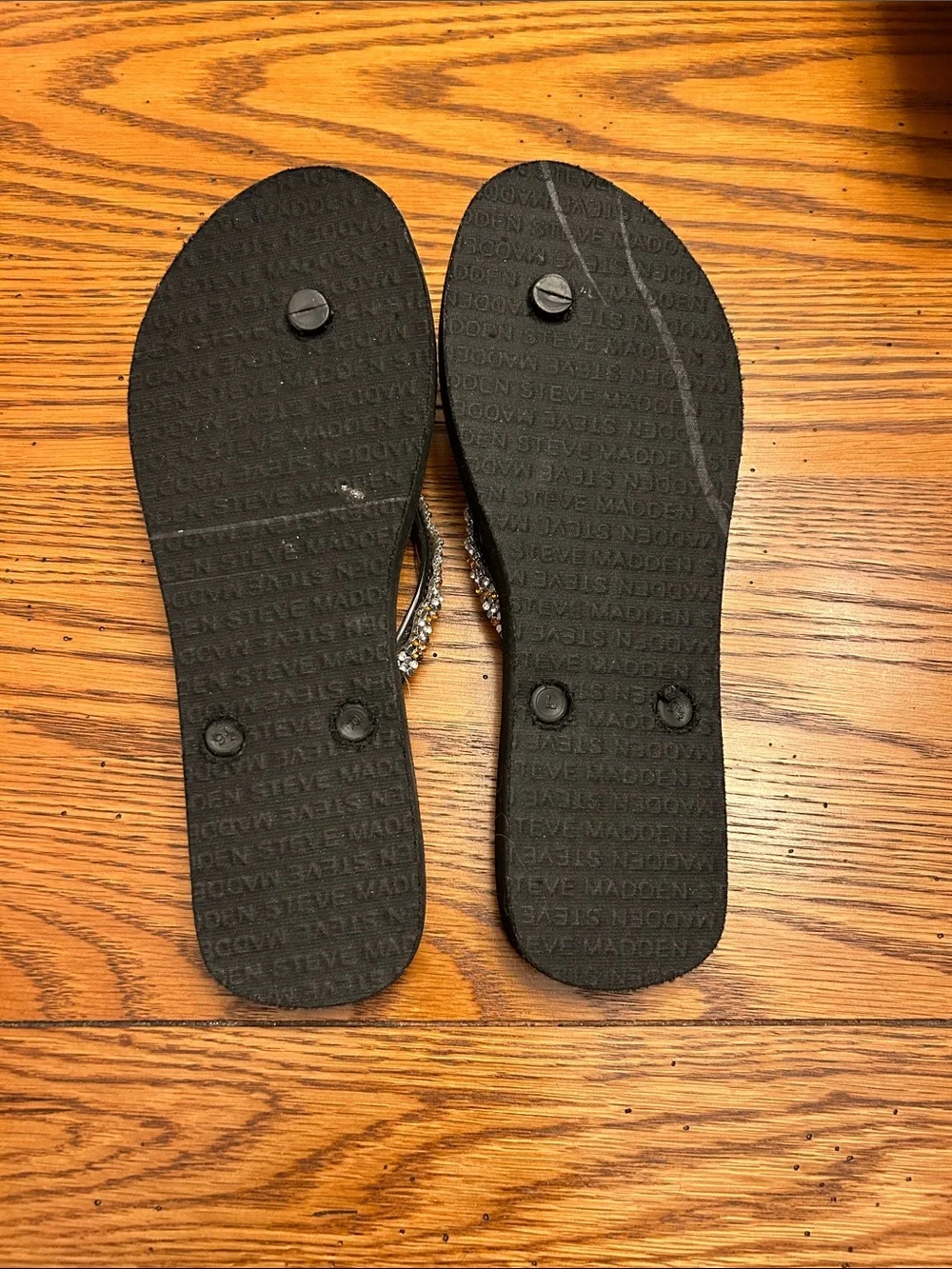 Steve Madden Black Crystal-Embellished Flip Sandals